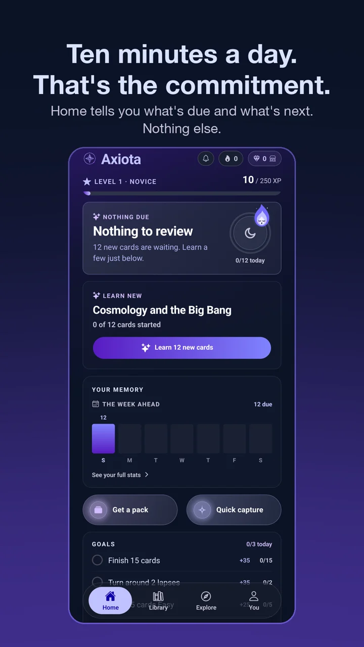 Axiota home: what's due today and what's next