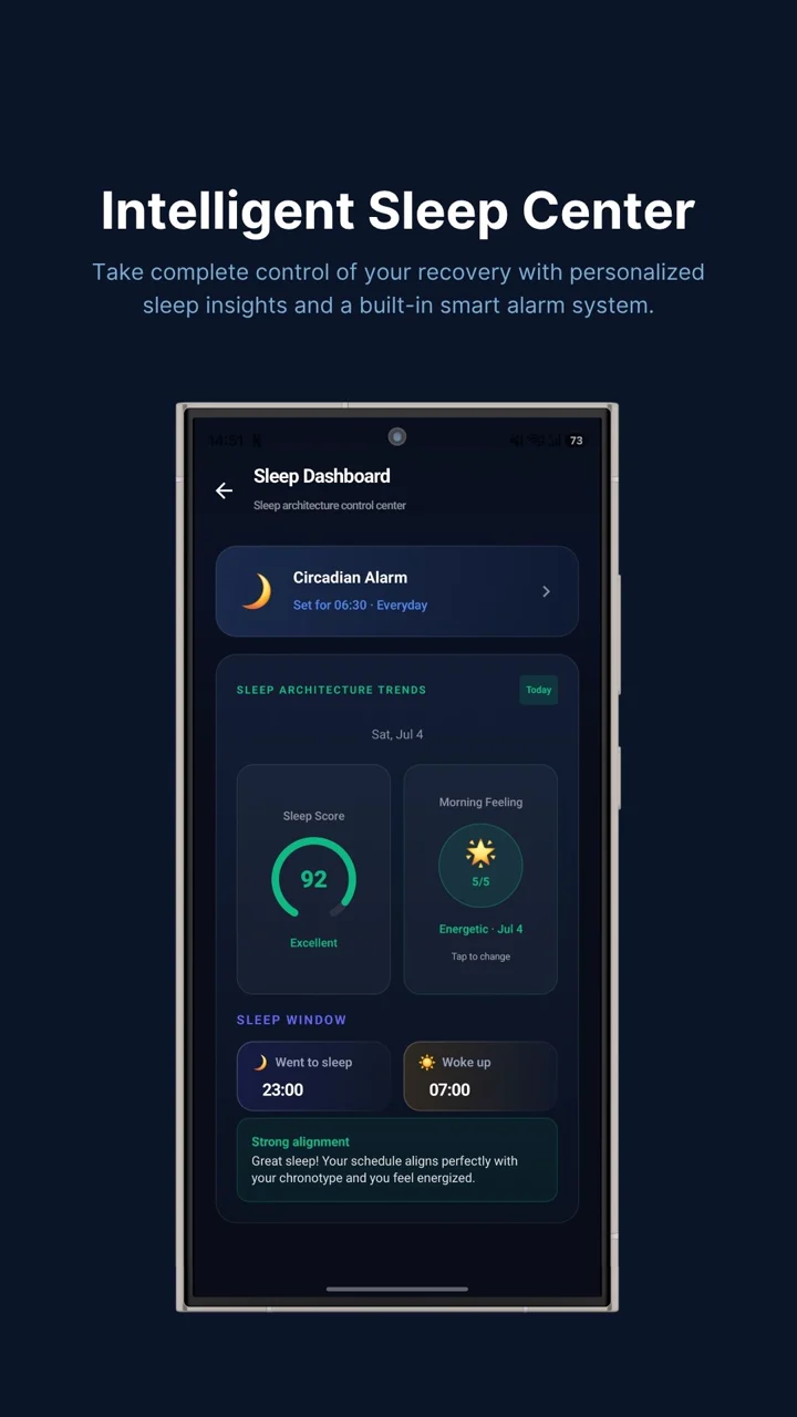Sleep center with a smart alarm