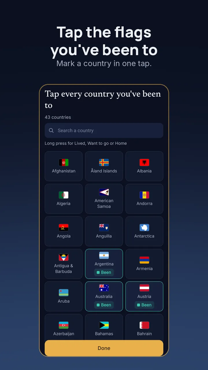 Tap the flags you've been to